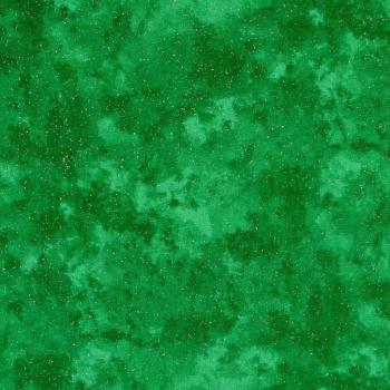Baumwolldruck Batikoptik mit Silberglitzersprengel auf Grün